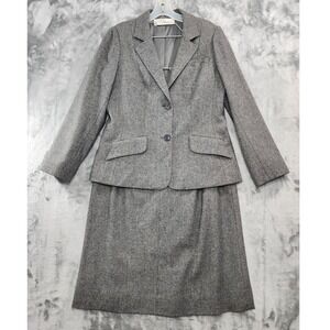 Vintage 70s Bert Newman Suitime Skirt Suit Set Womens M Gray Wool Blend Tweed